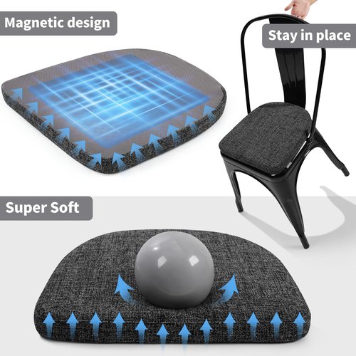 SINOSSO Memory Foam 14" Metal Chair Cushions 4 Pcs, Modern Interwoven Style Magnetic Chair Pads for Dining Kitchen Cafe Bistro Stackable Chair (U-Shape, Black-Gray, 4)