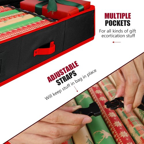Juegoal Christmas Storage Organizer - 40.5 Inch Gift Wrapping Paper Storage with Interior Pockets | Tear-Proof Fabric, 2023 Upgrade