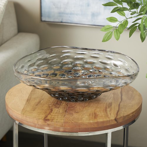 Deco 79 Glass Handmade Decorative Decorative Bowl Abstract Wavy Ombre Decorative Container with Bubble Texturing, Decorative Keepsake Box 19" x 15" x 6", Black