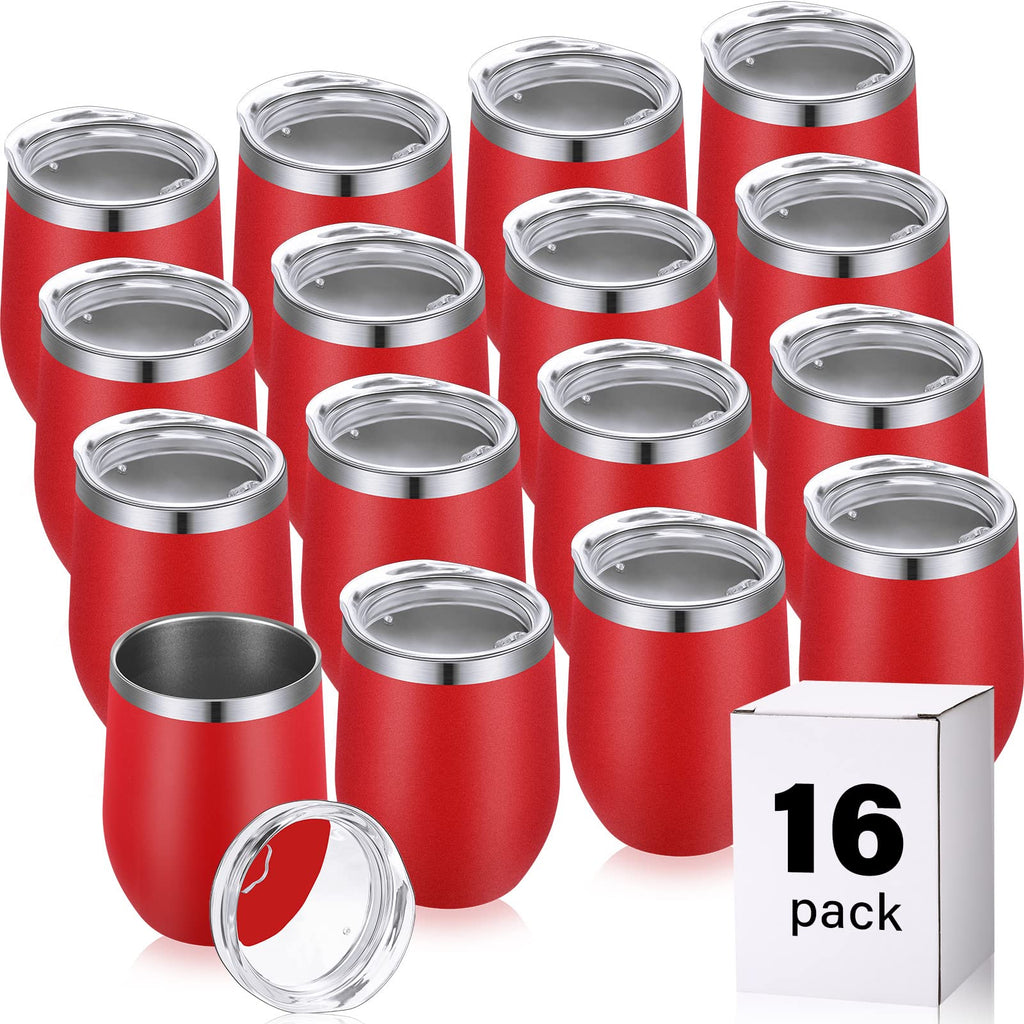 Remagr 16 Pack Stainless Steel Wine Tumblers 12 oz Insulated Vacuum Wine Cup Set Double Wall Stainless Steel Stemless Mug Glasses for Coffee Soda Whiskey Outdoor Travel (Red)