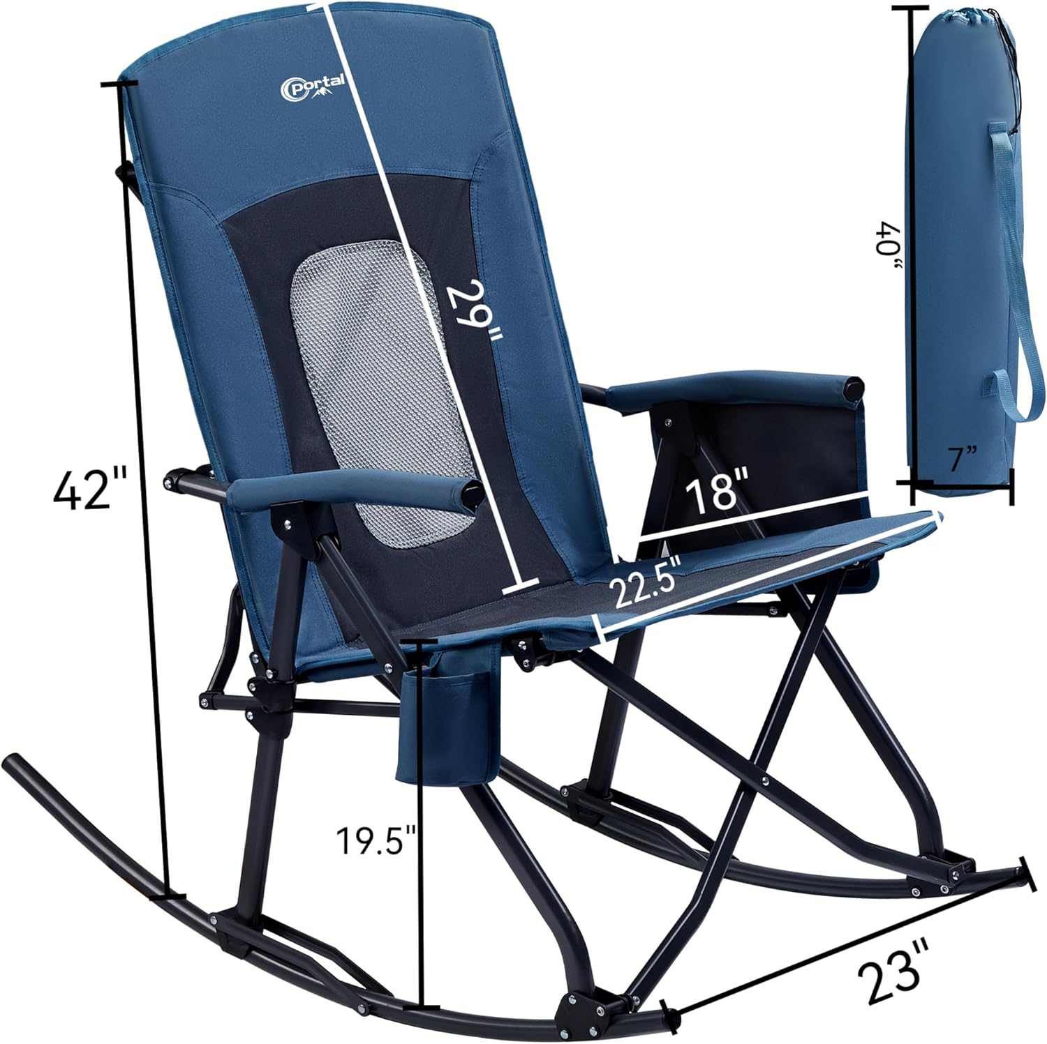 PORTAL Oversized Folding Rocking Camping Chair - Portable Outdoor Rocker with High Back & Carry Bag, Supports 400 lbs