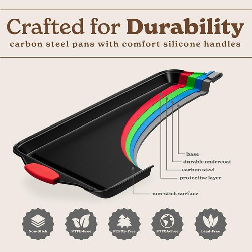 Country Kitchen Nonstick Bakeware Set - Heavy Duty & Easy Release, 4-Piece Red Stackable Set