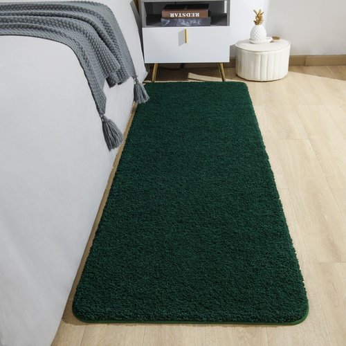 AROGAN Luxury Long Bathroom Runner Rug, 24x60 Inch Thick Soft and Absorbent Non Slip Bath Mat, Rubber Backing Quick Dry Rugs Carpets, Machine Washable Plush Mats for Shower Floor, Deep Green