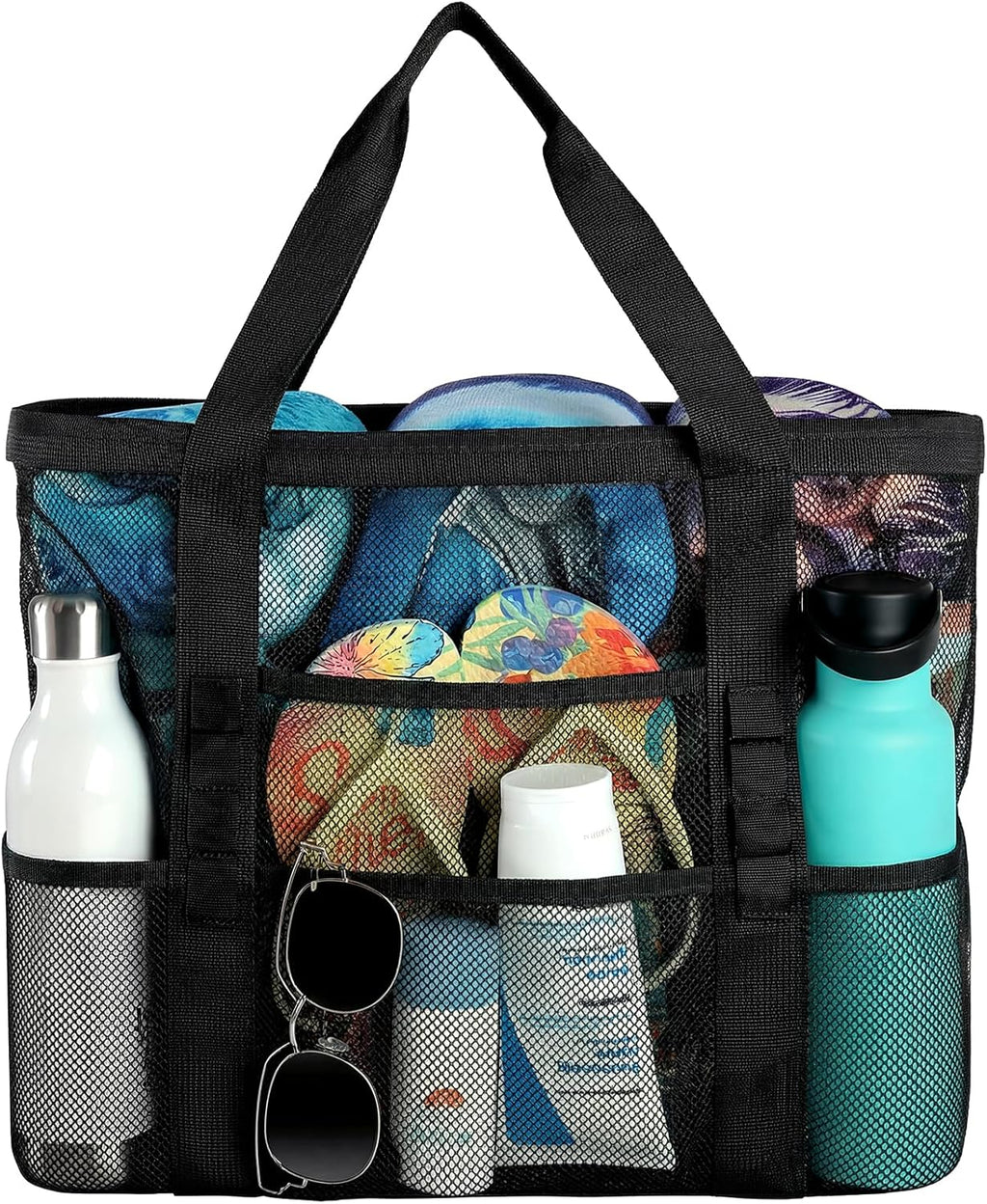 Mesh Beach Bag by [Brand Name] - Large Tote with 8 Pockets for Vacation Essentials