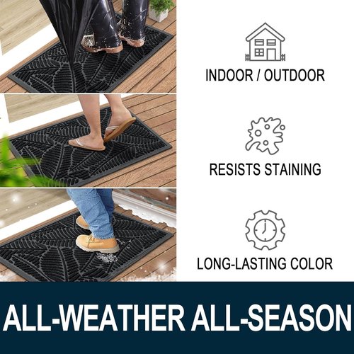 Colorxy Waterproof Doormat - Sturdy Natural Rubber, Non-Slip, Easy Clean, 30''x17'', Black
