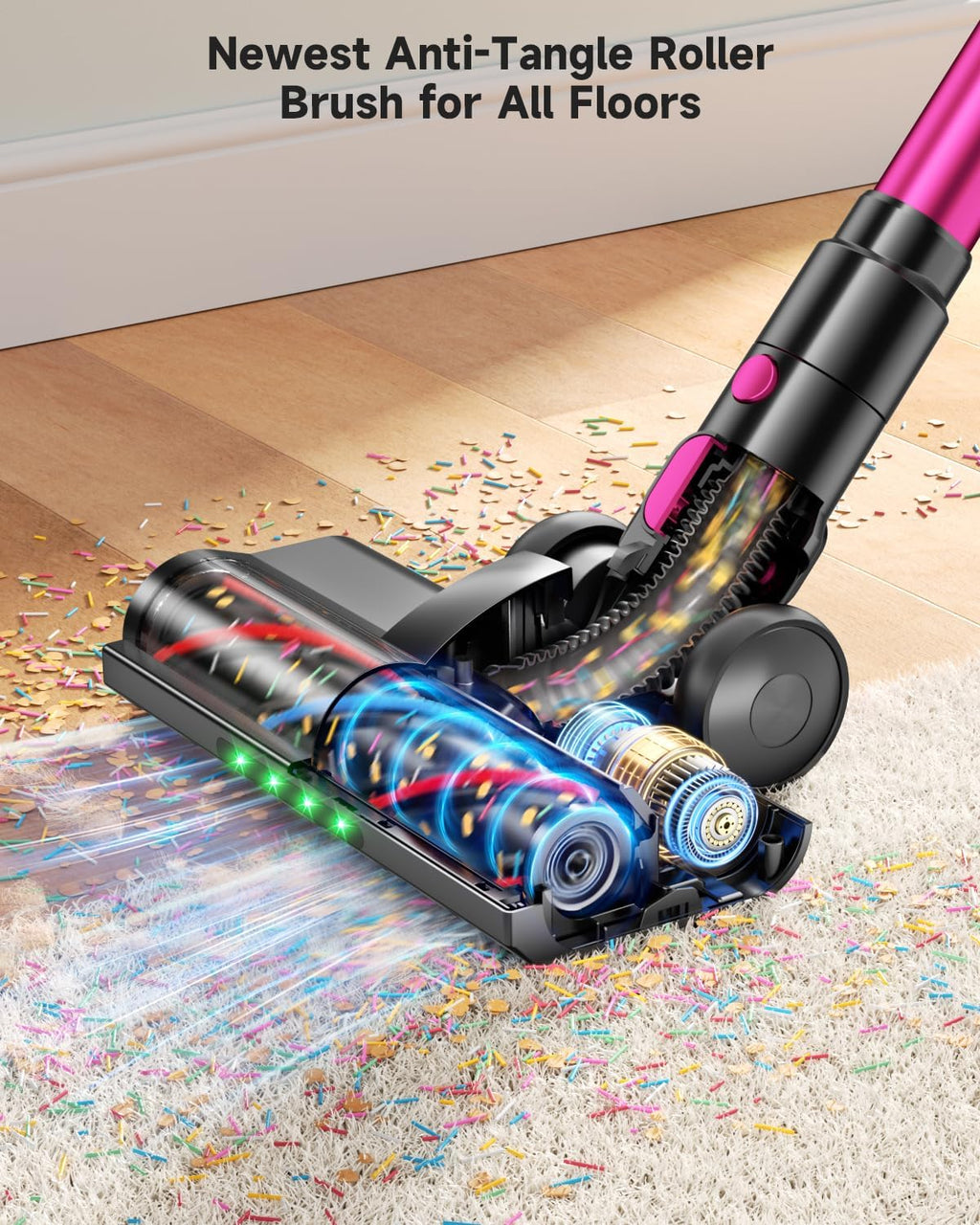 MYUAKO Cordless Vacuum Cleaner - Powerful 650W Suction, 75 Mins Runtime, 2L Capacity for Pet Hair & Carpets