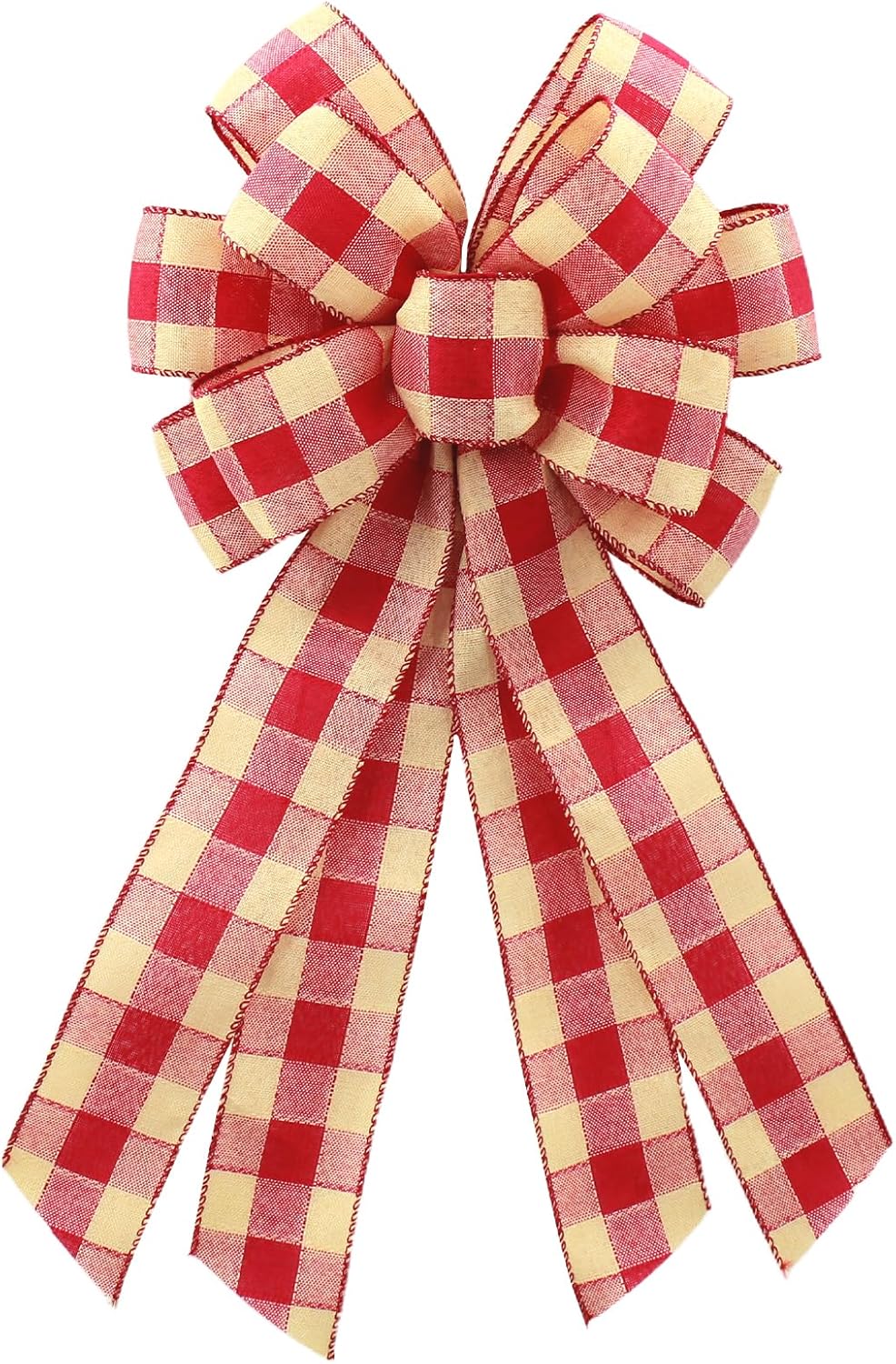 Regine Switzerland Large Red Linen Buffalo Plaid Wreath Bow - Rustic Farmhouse Decor for Weddings & Holidays