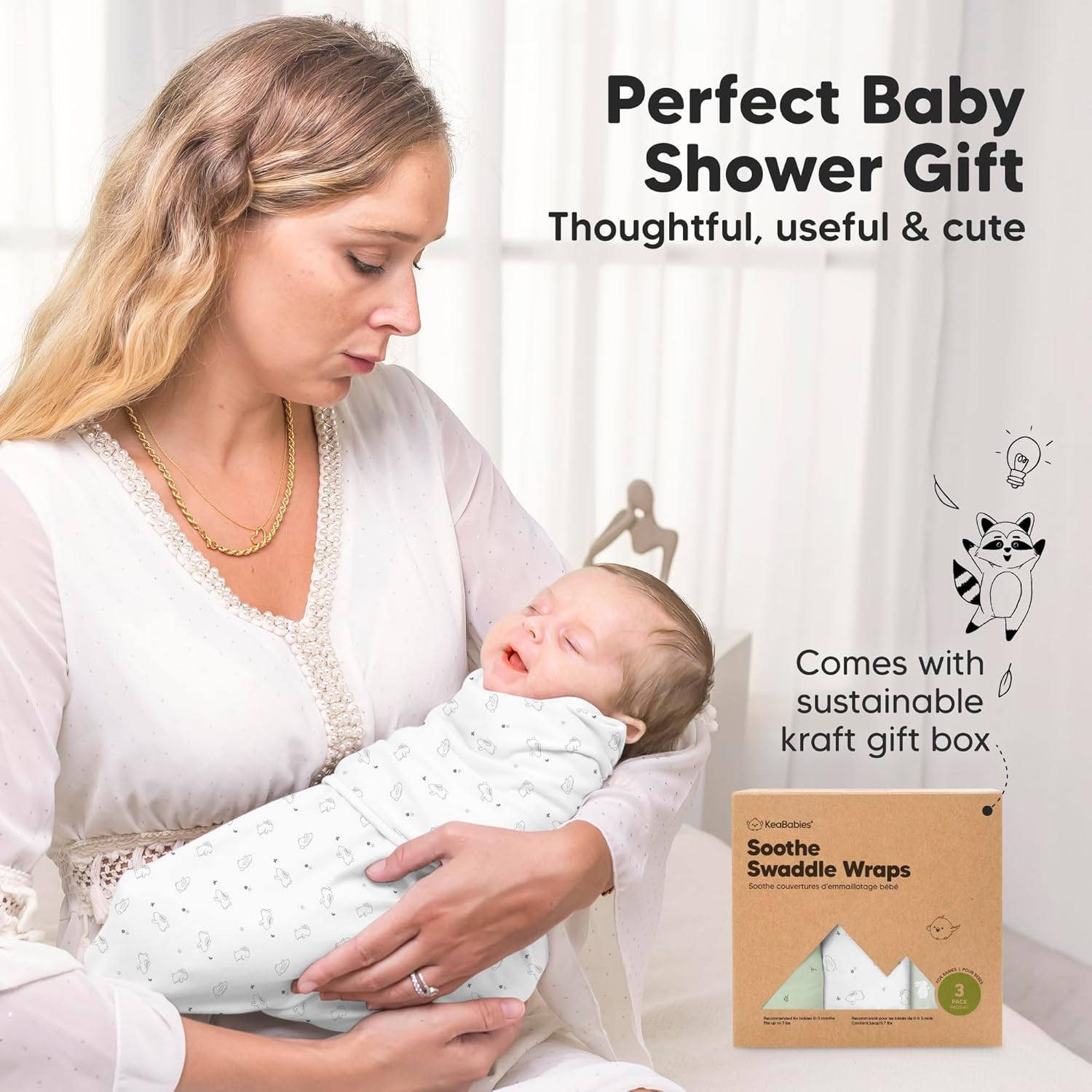Skiennix Organic Baby Swaddle Sleep Sacks - Soft & Snug for Newborns 0-3 Months | 3-Pack (Bunnies, XS)
