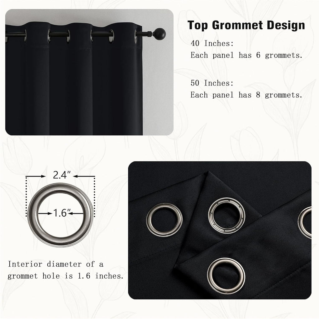 Simplebrand Blackout Curtains - Thermal Insulated Room Darkening Drapes | 63 Inch Length, 2 Panels Set, Black