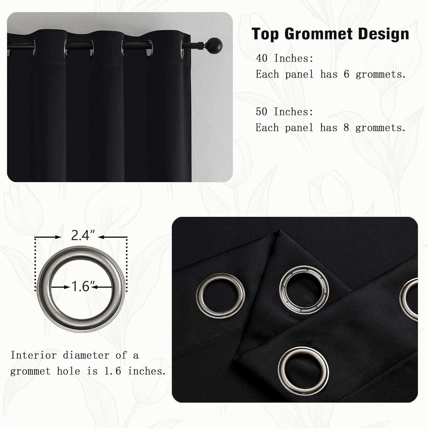 Simplebrand Blackout Curtains - Thermal Insulated Room Darkening Drapes | 63 Inch Length, 2 Panels Set, Black