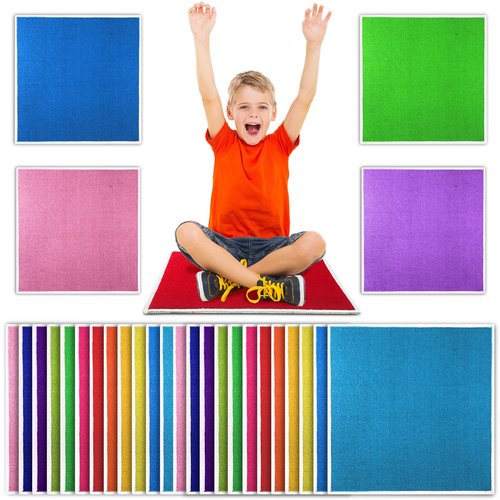 Drydiet 24 Pcs Kids Carpet Square Seats 16 Inch Rainbow Floor Rug Mats Colorful Non Slip Soft Floor Rug Cushions for Classroom School Learning Area Group Activity Home Play Area