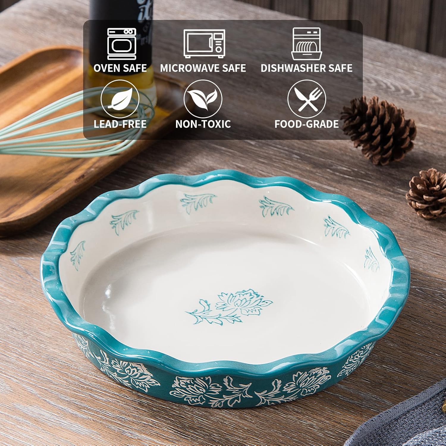 Wisenvoy Ceramic Pie Pan - Non-Stick Deep Dish Baking Plate for Perfect Pies | 9-Inch Size