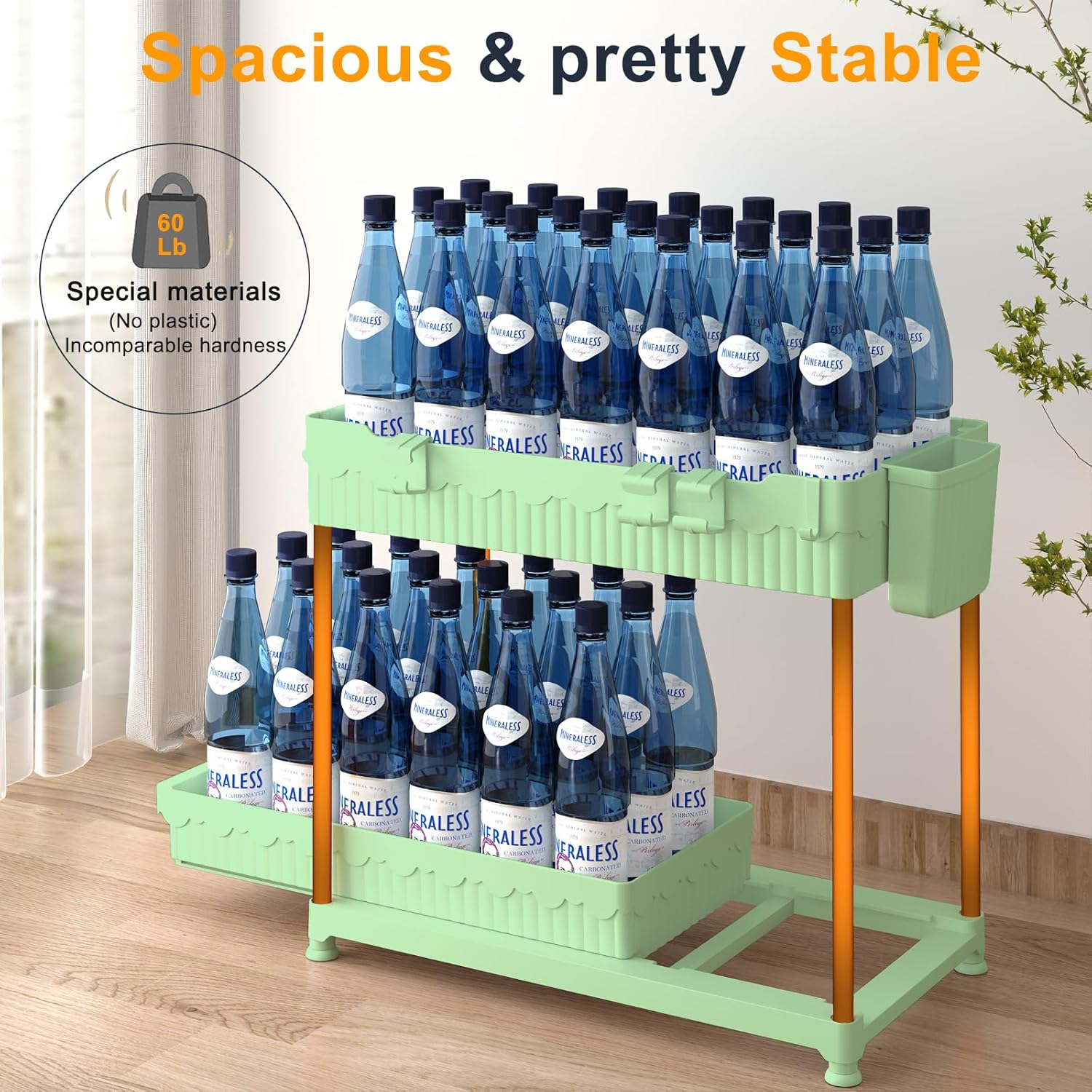 Sevenblue Under Sink Organizers - 2-Tier Kitchen & Bathroom Storage with Sliding Drawers | Green, 14.8 Inch
