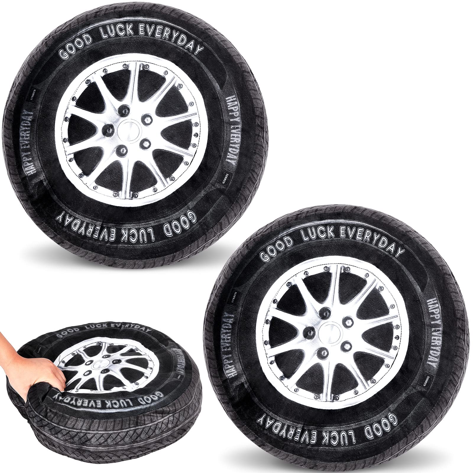Meooeck 1 Pc Race Car Room Decor 3D Simulation Wheel Plush Pillow, 15.7 Inch Car Tire Big Soft Pillow Wheel Sofa Seat Toy for Boys Funny Bedroom Decorations Race Cars Party Gift (Classical)