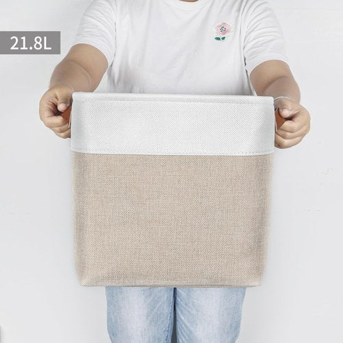 Bagnizer Collapsible Fabric Storage Cubes - 11x11 Storage Bins, 4-Pack for Organizing Toys & Clothes | Beige & White