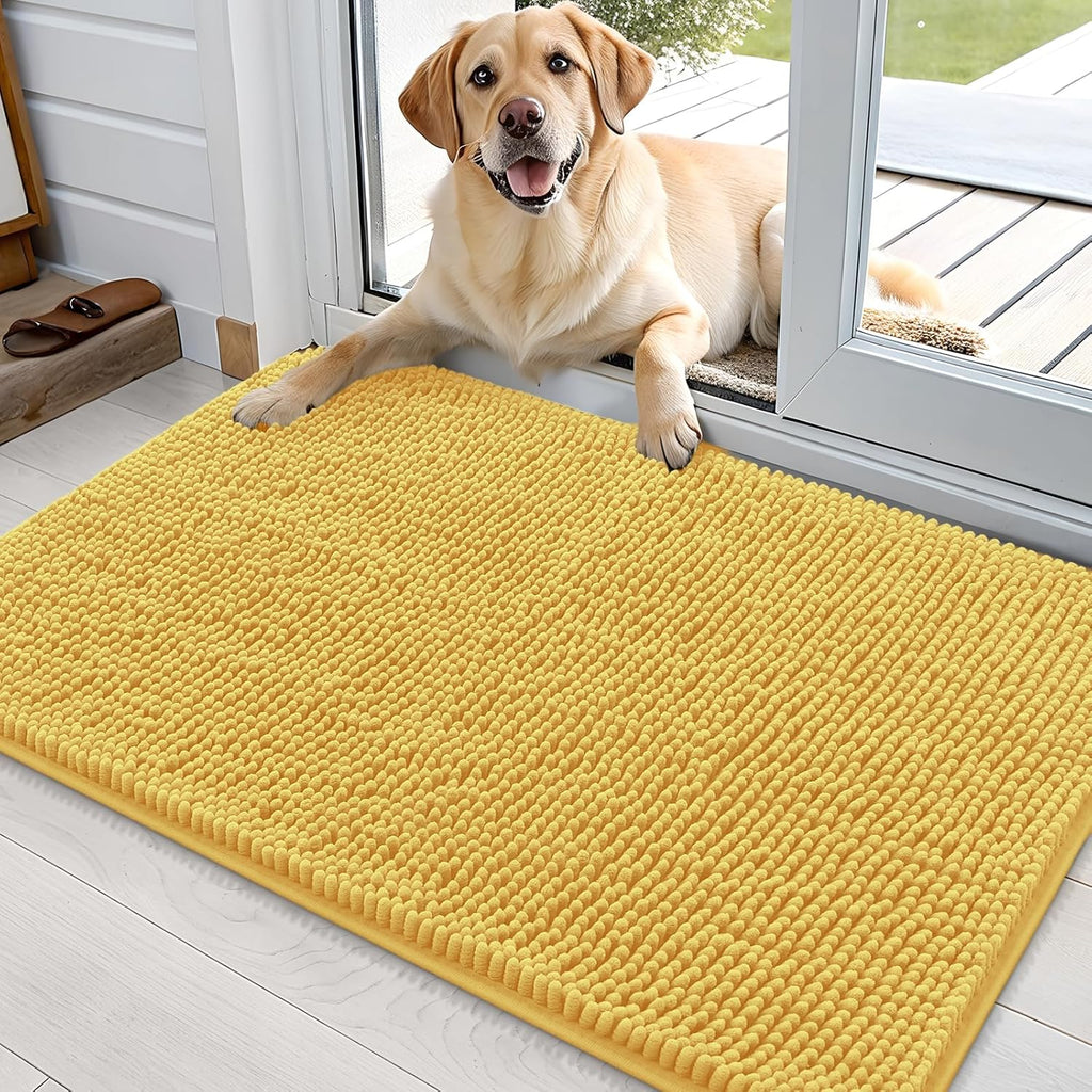 OLANLY Dog Door Mat - Absorbent Non-Slip Chenille Mat for Muddy Paws | 35x24 Inches, Yellow