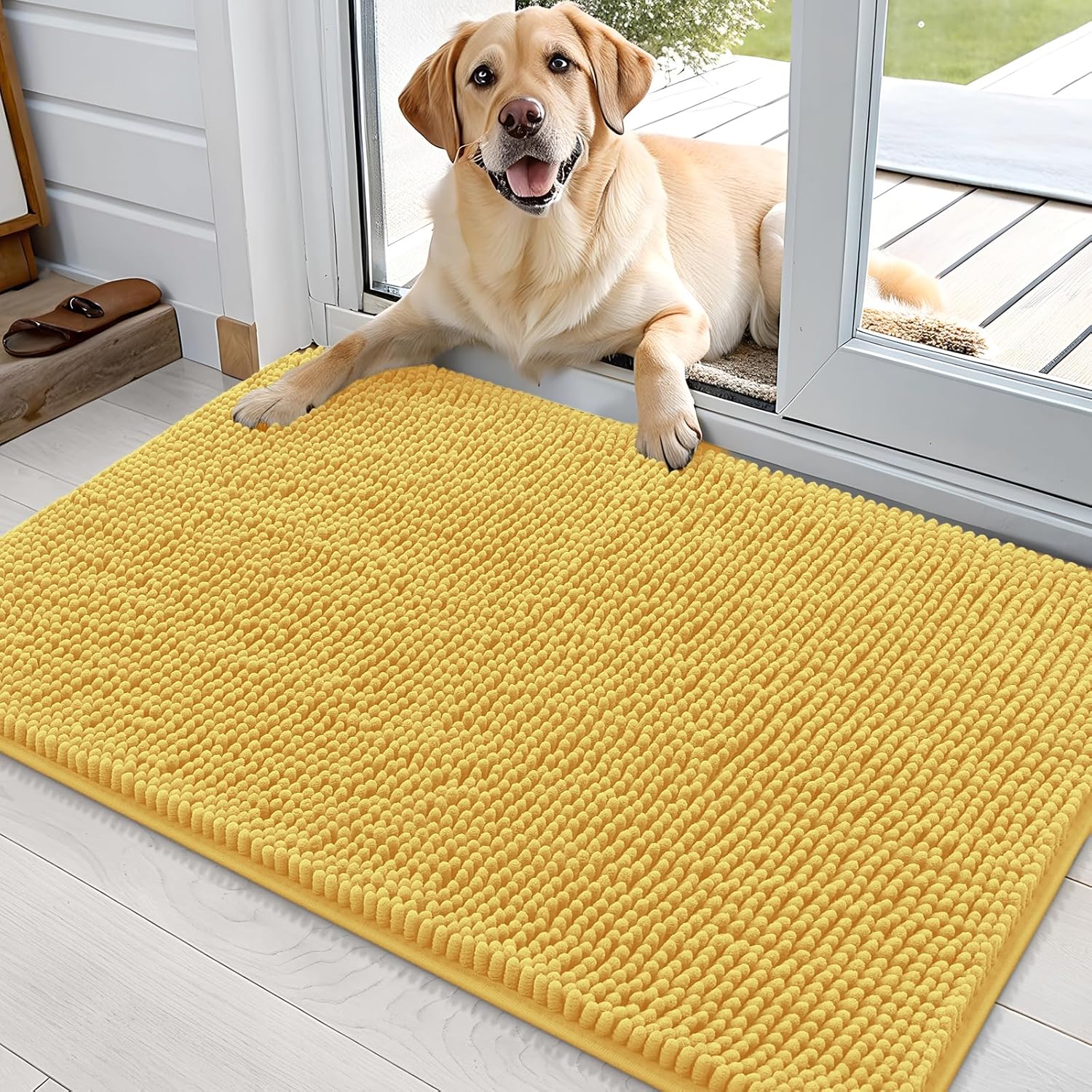 OLANLY Dog Door Mat - Absorbent Non-Slip Chenille Mat for Muddy Paws | 35x24 Inches, Yellow