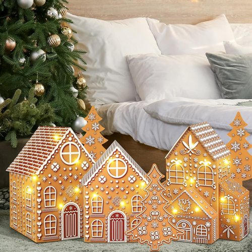 Ctosree Gingerbread House Kit - Large Cardboard Christmas Village with Lighted Trees | Holiday Decor