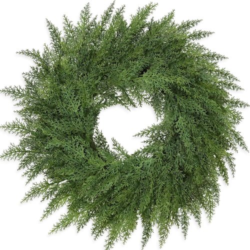 Lush Christmas Wreath - 24-Inch Real Touch Faux Cedar - Perfect for Indoor/Outdoor Holiday Decor