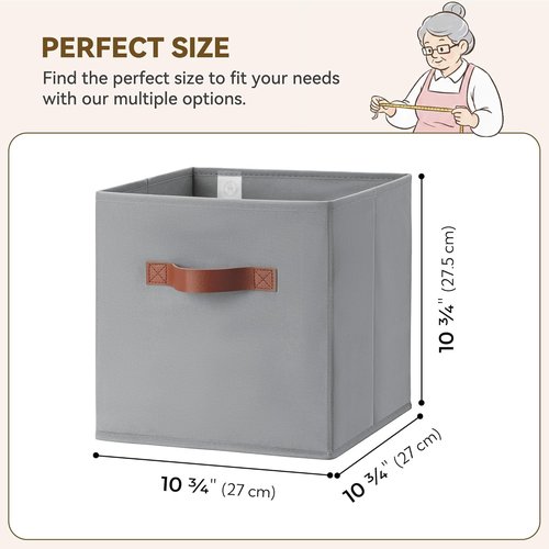 Granny Says 11-Inch Cube Storage Bins - 6 Pack Foldable Fabric Organizers with PU Handle | Grey