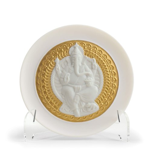 LLADRÓ Lord Ganesha Decorative Plate. Golden Lustre. Porcelain Plates.