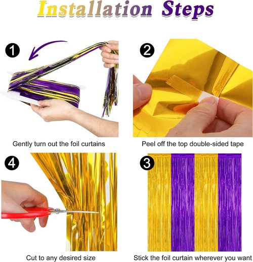 Graduation Backdrop - 2 Pack Metallic Purple & Gold Foil Fringe Curtains | 3.28 FT x 7.05 FT Class of 2026 Decor
