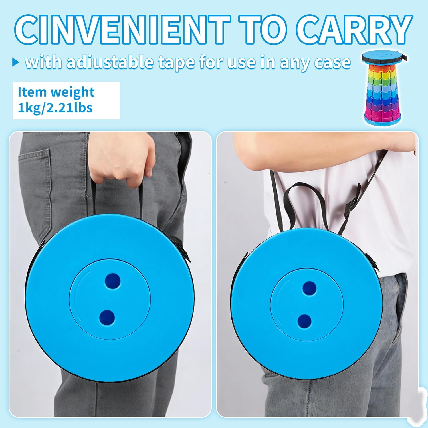 VECELO Telescoping Folding Stool - Portable Collapsible Design | 400lbs Capacity, Rainbow Blue
