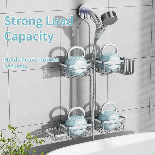 KEGII Shower Caddy - Rustproof Hanging Organizer with Soap Dish & Hooks | Fits Handheld Showerheads, Silver