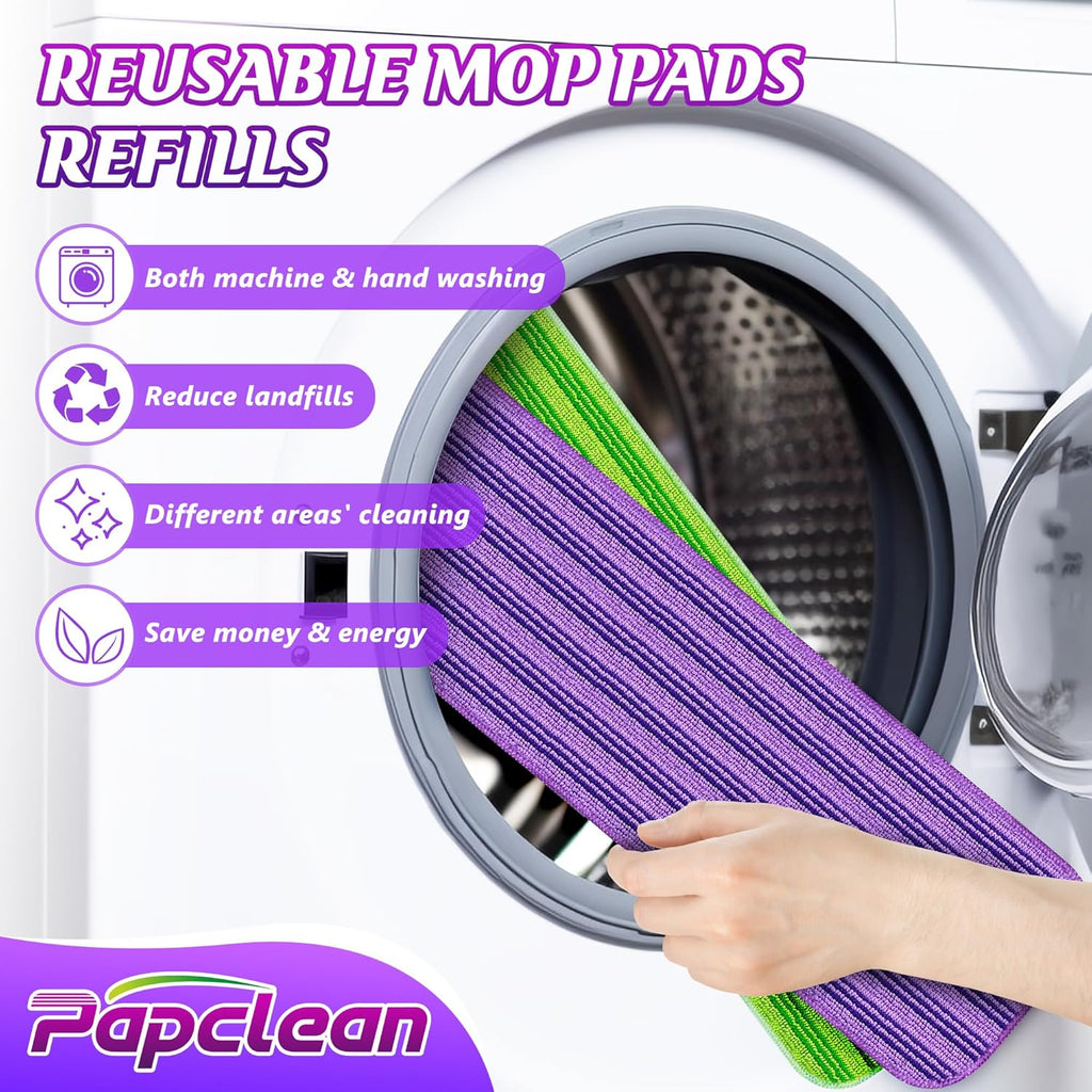 Papclean Mop Pads for Swiffer PowerMop - 9 Reusable Microfiber Cloths for Multi-Surface Cleaning