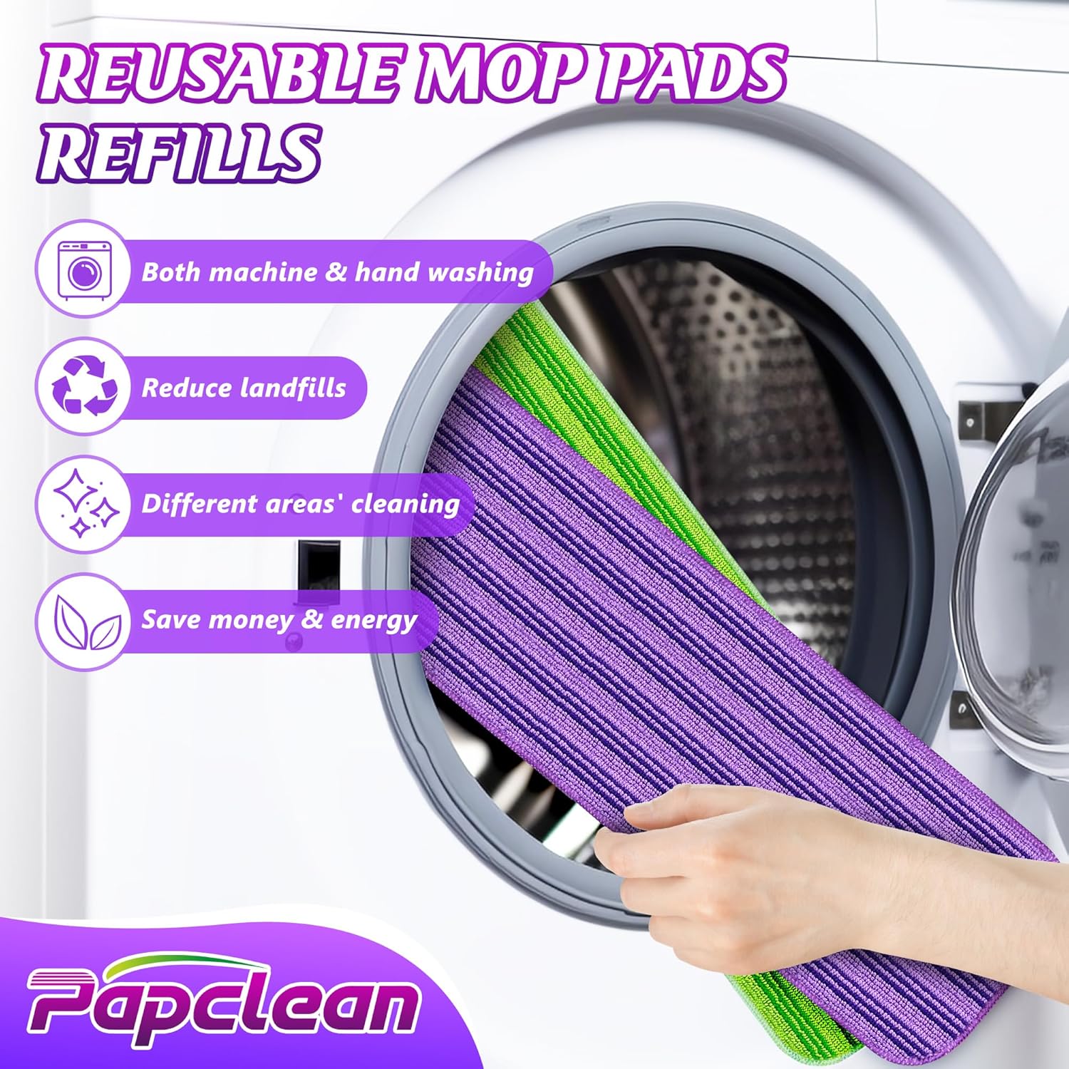 Papclean Mop Pads for Swiffer PowerMop - 9 Reusable Microfiber Cloths for Multi-Surface Cleaning