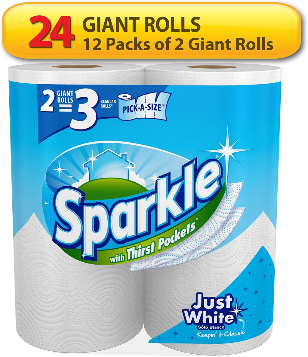 Sparkle Paper Towels - 24 Giant Rolls | Pick-A-Size, Ultra-Absorbent, White