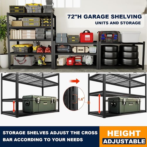 Heavy Duty Metal Shelving Rack - 2800 lbs Capacity | Adjustable 16"x35.5"x72" Black Storage Shelf