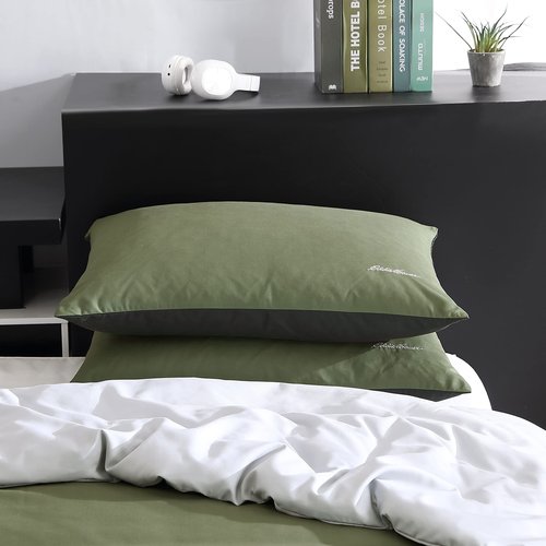 Eddie Bauer- Queen Duvet Cover Set, Reversible Bedding Set with Matching Sham(s), Casual Home Décor (Skyline Stripe Green, Queen)