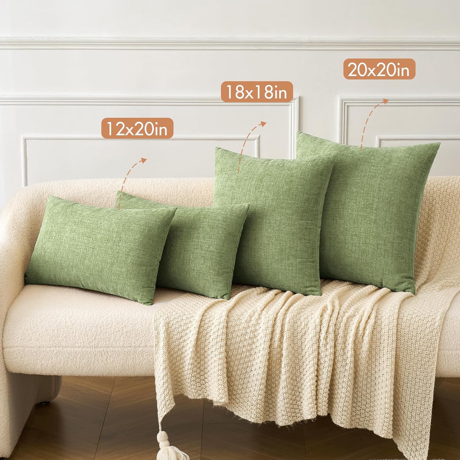 MIULEE Couch Throw Pillow Covers - Soft Sage Green Chenille | Pack of 2, 18x18 Inch for Living Room