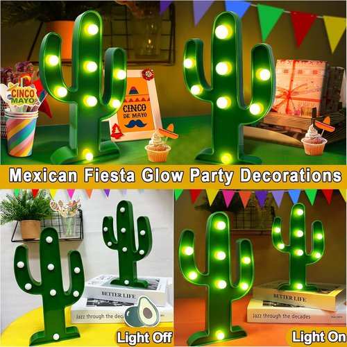 LED Cactus Light by Extra Large | 2 Pack - Cute Night Lamp for Cinco de Mayo Party Decor, 10 x 5.5 Inch