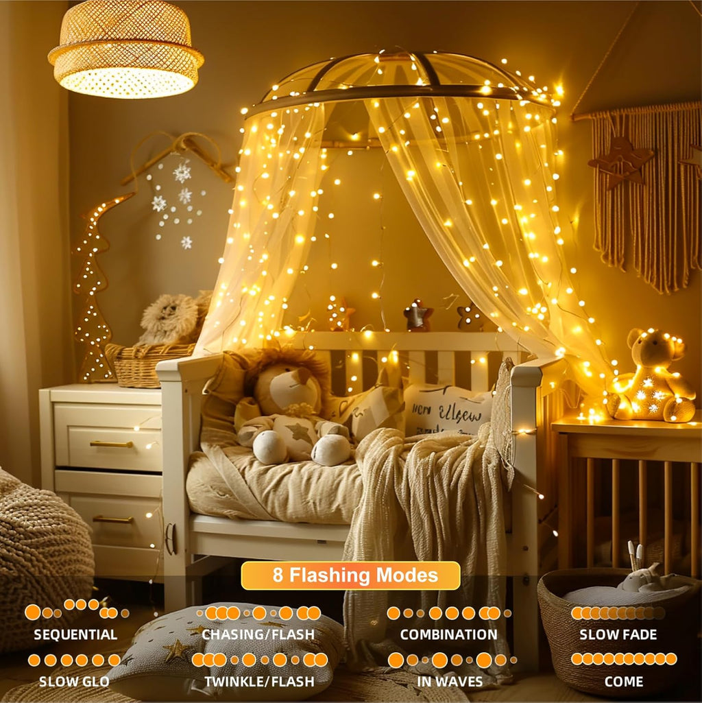Skiennix 4 Pack Rechargeable Fairy Lights - 16FT 50 LED Indoor String Lights | 8 Modes & DIY Timer, Warm White