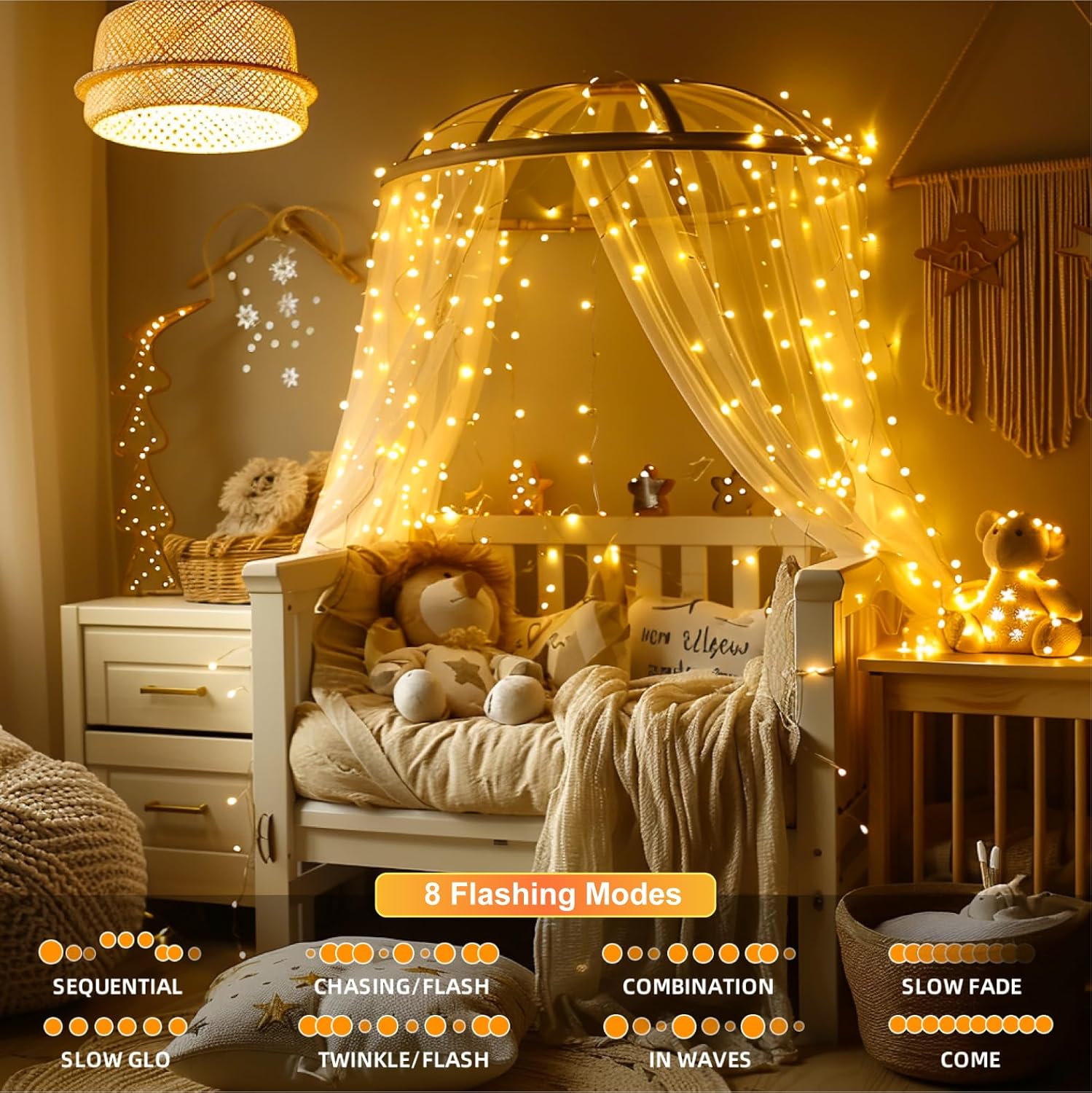 Skiennix 4 Pack Rechargeable Fairy Lights - 16FT 50 LED Indoor String Lights | 8 Modes & DIY Timer, Warm White