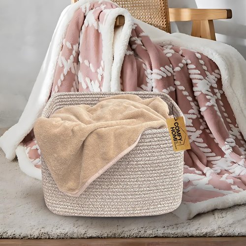 Comfy-Homi Square Woven Cotton Rope Basket - Stylish Organizing Solution | 13.5" x 11" x 9.5" for Home Decor