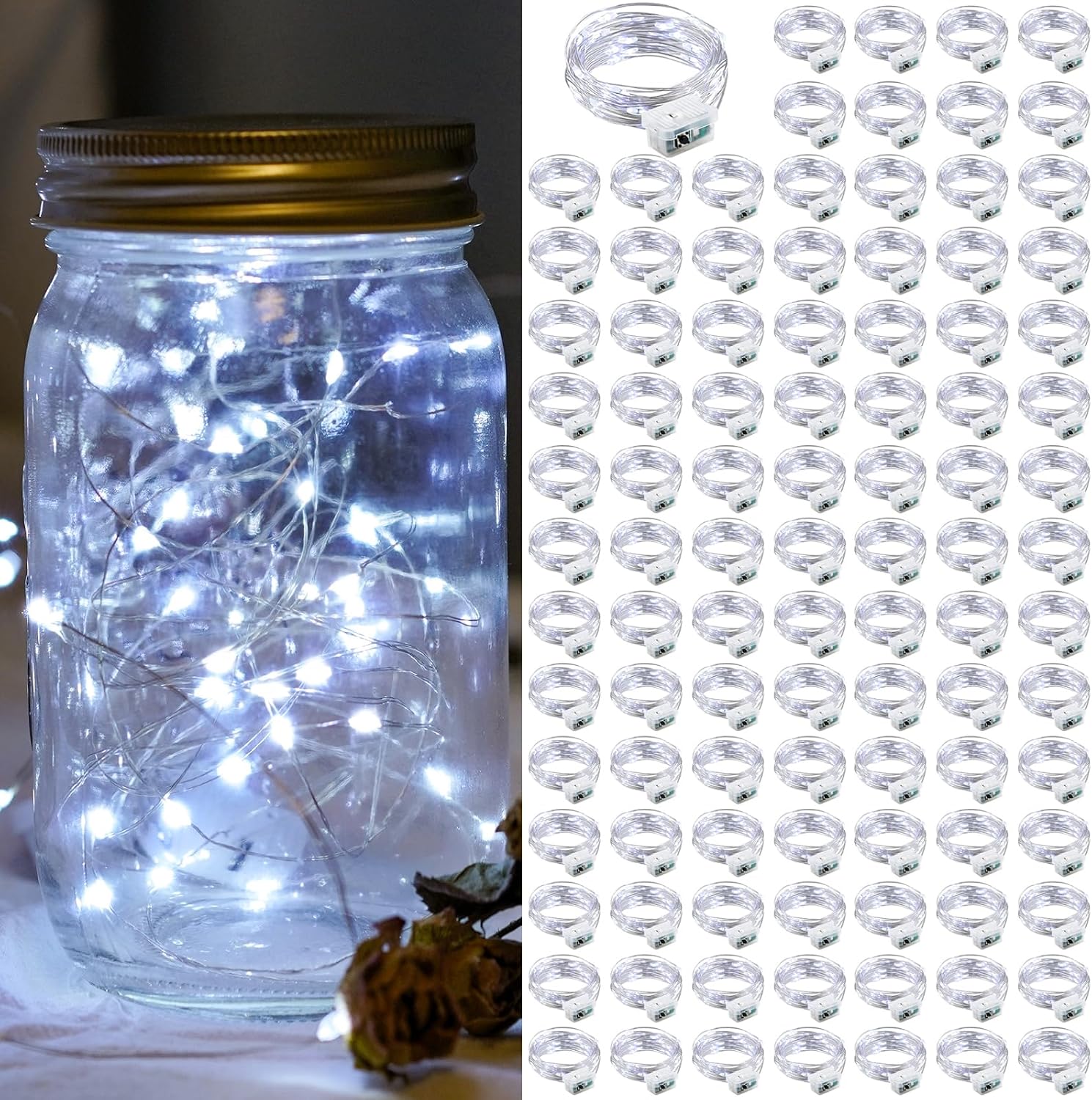 Skiennix 100 Pack Fairy Lights - 7Ft 20 LED Twinkle String Lights | Battery Operated & Waterproof for Weddings, Parties, and Home Decor