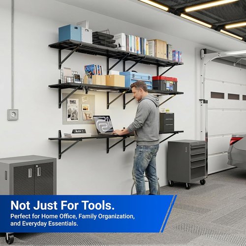 FLEXIMOUNTS 2-Pack Garage Shelving - Heavy-Duty Wall-Mounted Storage Rack | 14"x34" Perforated Design, 700 lbs Capacity