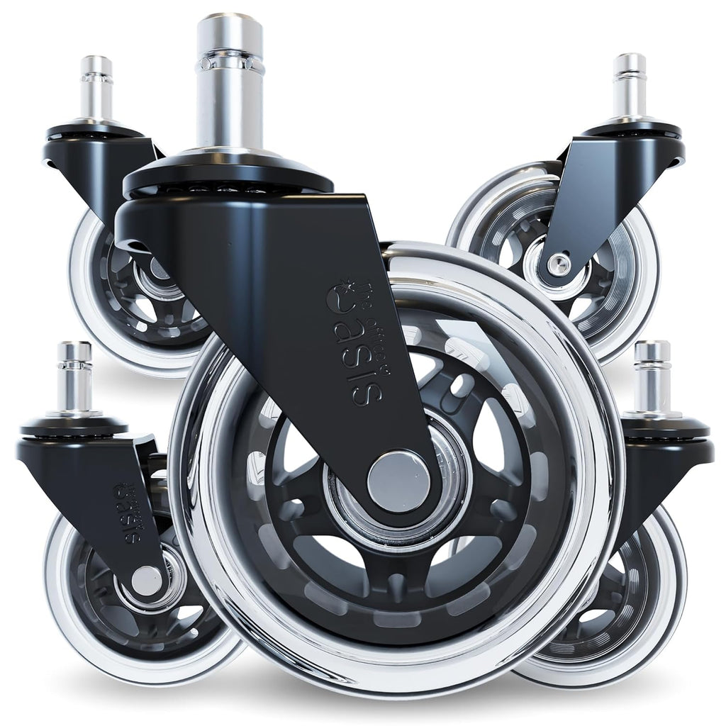 Office Oasis Rollerblade Office Chair Wheels - Smooth & Quiet Casters for Hardwood & Carpet - Set of 5
