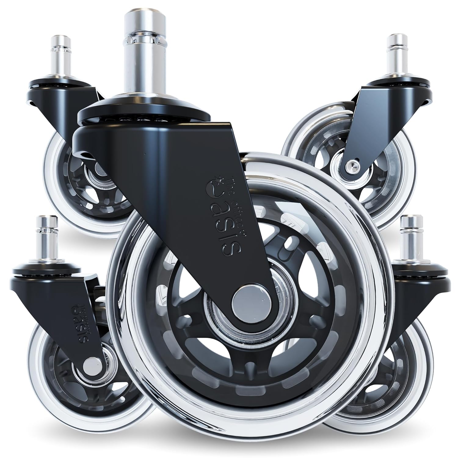 Office Oasis Rollerblade Office Chair Wheels - Smooth & Quiet Casters for Hardwood & Carpet - Set of 5