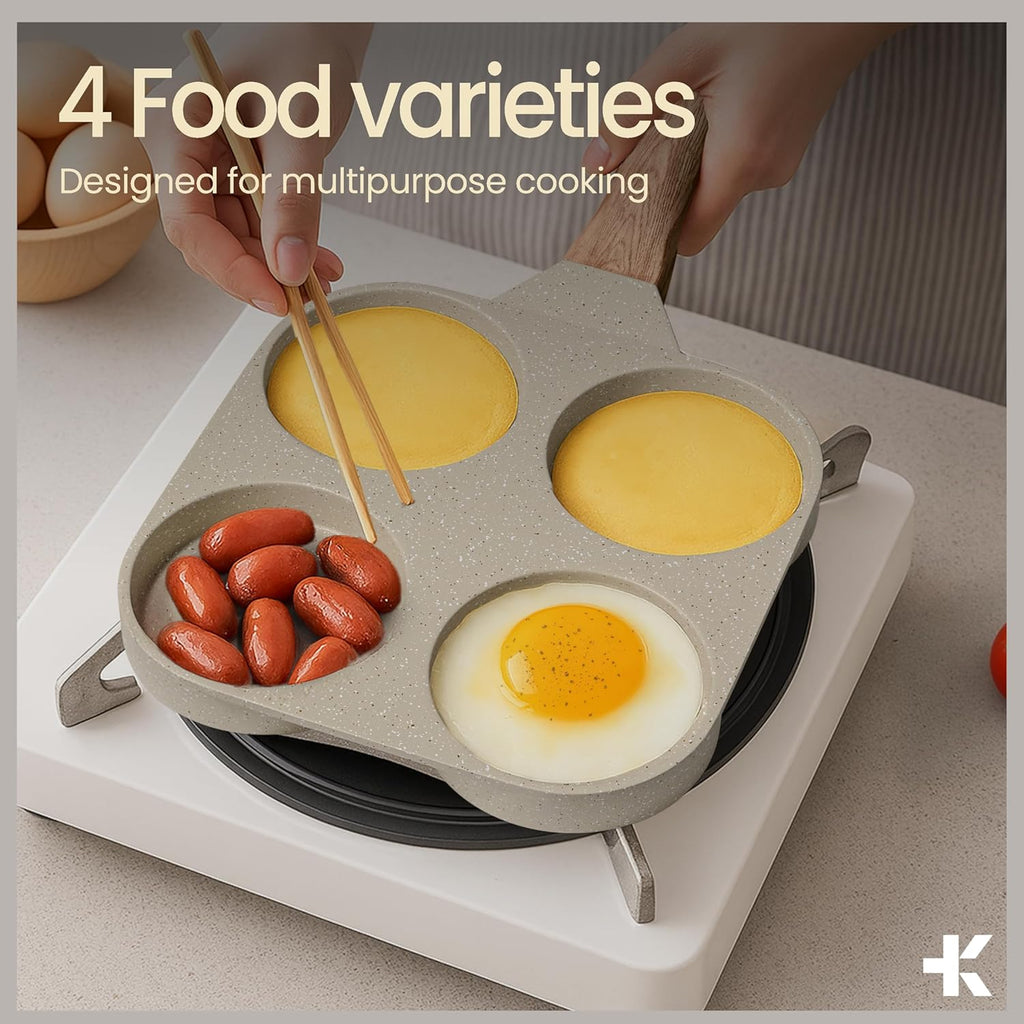 White Marble Nonstick Frying Egg Pan by [Brand Name] - 4-Cup Die-Cast Aluminum, PFOS & PFOA Free, Heat-Resistant Handle