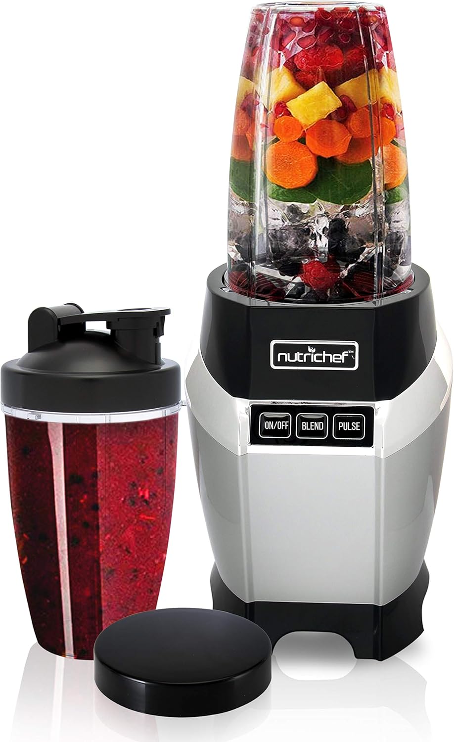 NutriChef Personal Electric Blender - Compact Mini Blender for Shakes & Smoothies, 20 & 24 oz Cups, Black