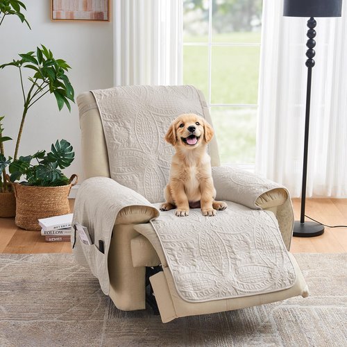 Pamhaven Beige Quilted Recliner Chair Covers, Water-Repellent Recliner Slipcovers, Lazy Boy Chair Covers, Pet Friendly Recliner Covers for Dog, Washable Armchair Protector (Recliner 22", Beige Cream)