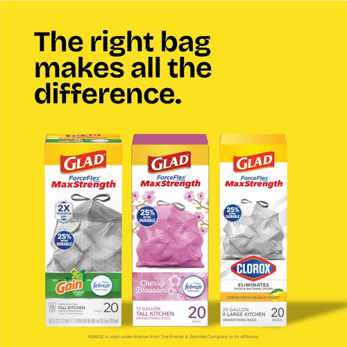 Glad Tall Kitchen Trash Bags 13 Gallon, MaxStrength Cherry Blossom Garbage Bags, Drawstring, 90 Count