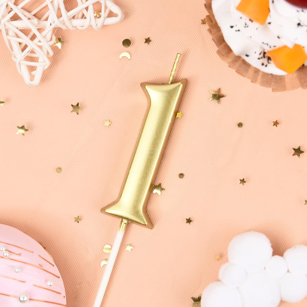 PHD CAKE Elegant Gold Number 1 Birthday Candles - 2.76 Inch for Celebrations | Party Decor