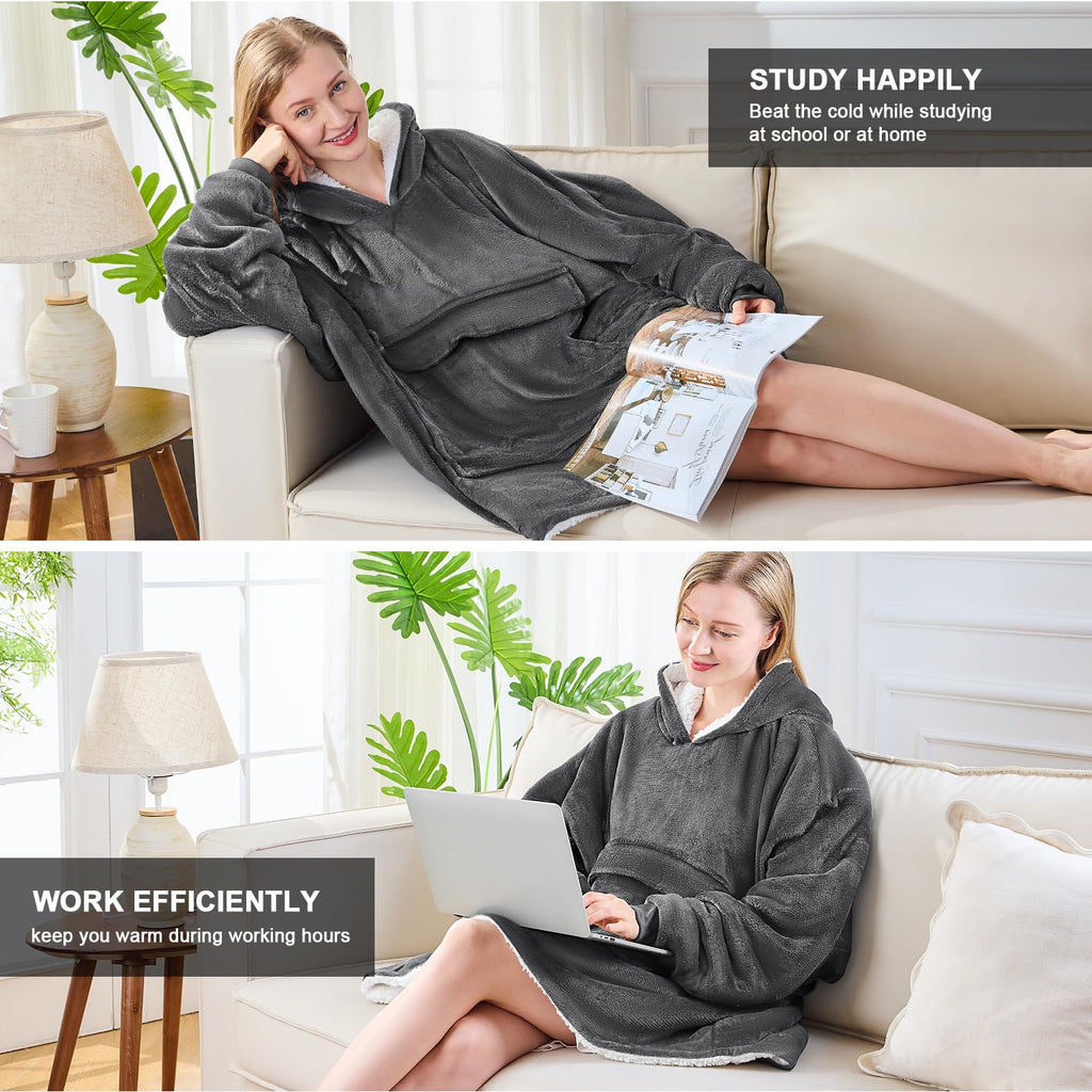 CYMULA Oversized Wearable Blanket Hoodie Gifts for Women Men, Grey