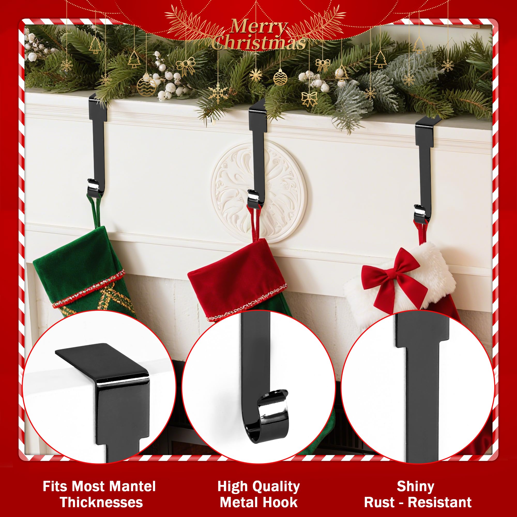 Doitory Christmas Stocking Holder Hanger,4 or 6 Pack Stocking Holders for Fireplace and Mantle for Xmas Holiday Party Decorations