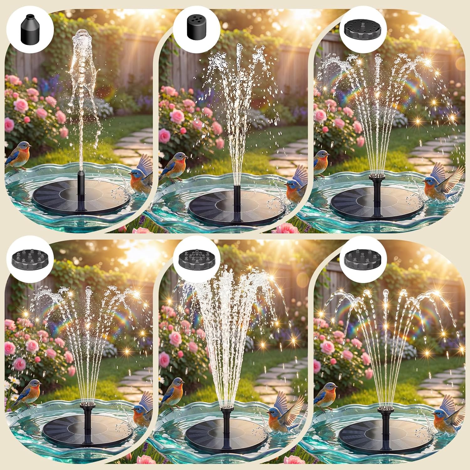 AISITIN Solar Fountain - Solar Water Fountain Pump with 6 Nozzles for Bird Bath, Garden & Pond Decor